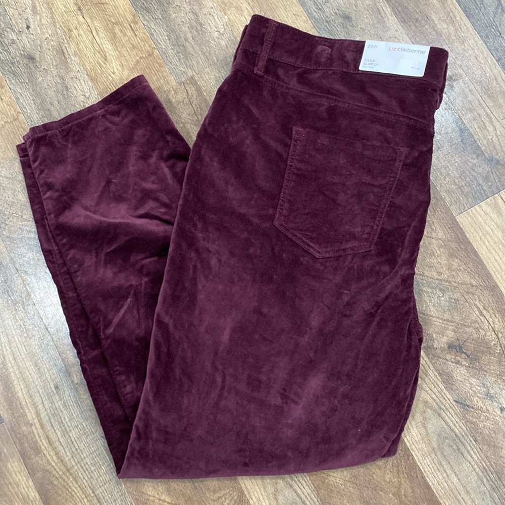 Liz Claiborne Sara Slim Leg Mid-Rise Midnight Burgundy Plus Size Pants 20W NWT